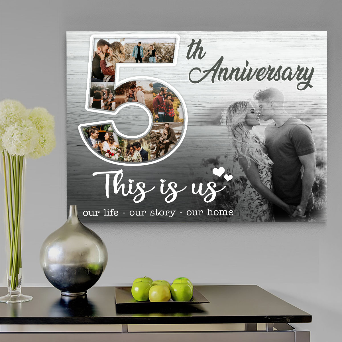 Custom Heart Photo Collage Canvas, Anniversary Collage Gift For Boyfriend, Personalized  Gift For Couple
