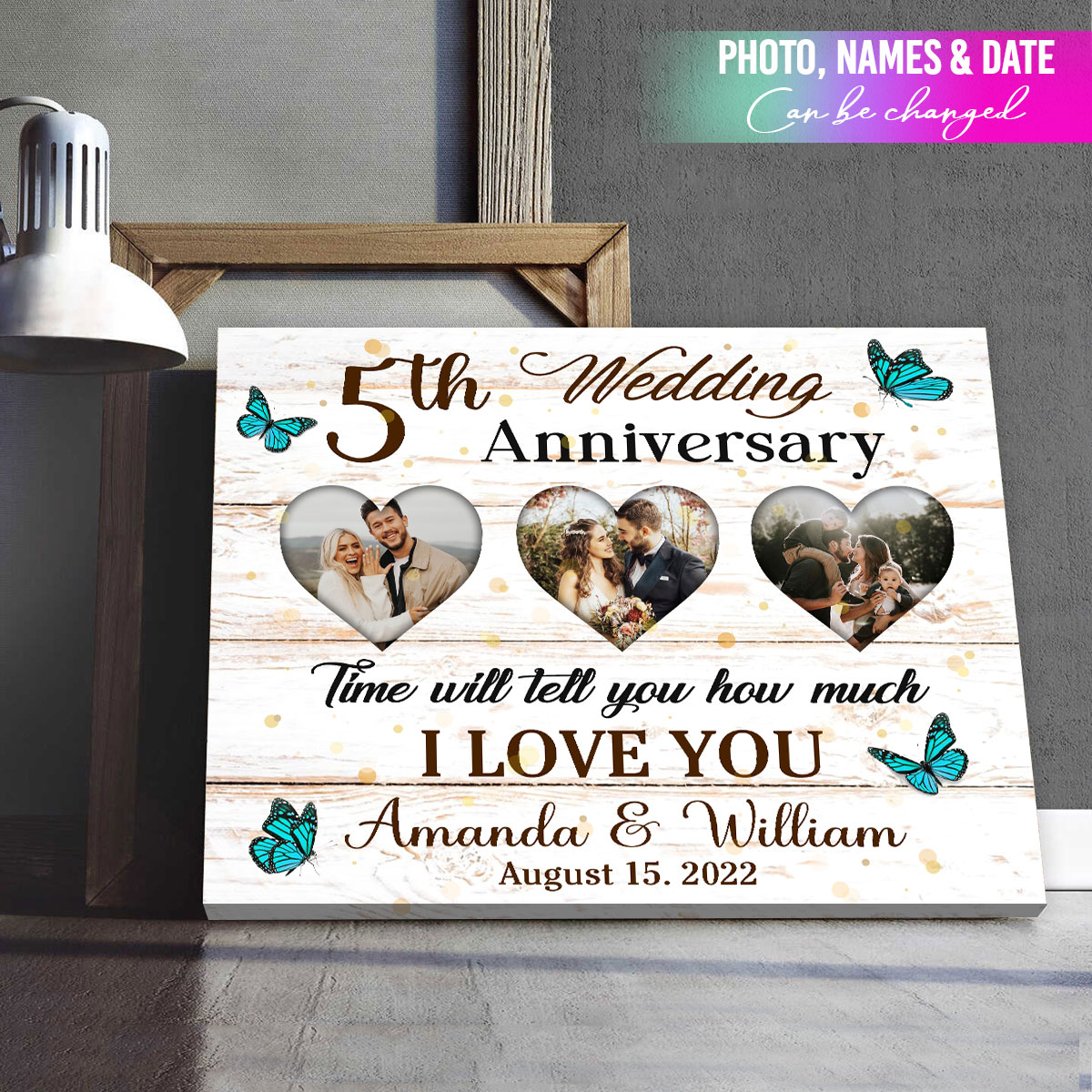 5th Anniversary Gift PERSONALIZED Wood Wooden 5 Year Gift Her Him Couple  Husband | eBay