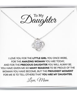 To My Badass Daughter Love Knot Necklace, Birthday Necklace Gifts For Daughter, Father Daughter Gifts From Mom, Necklace Gift For Daughter From Mom